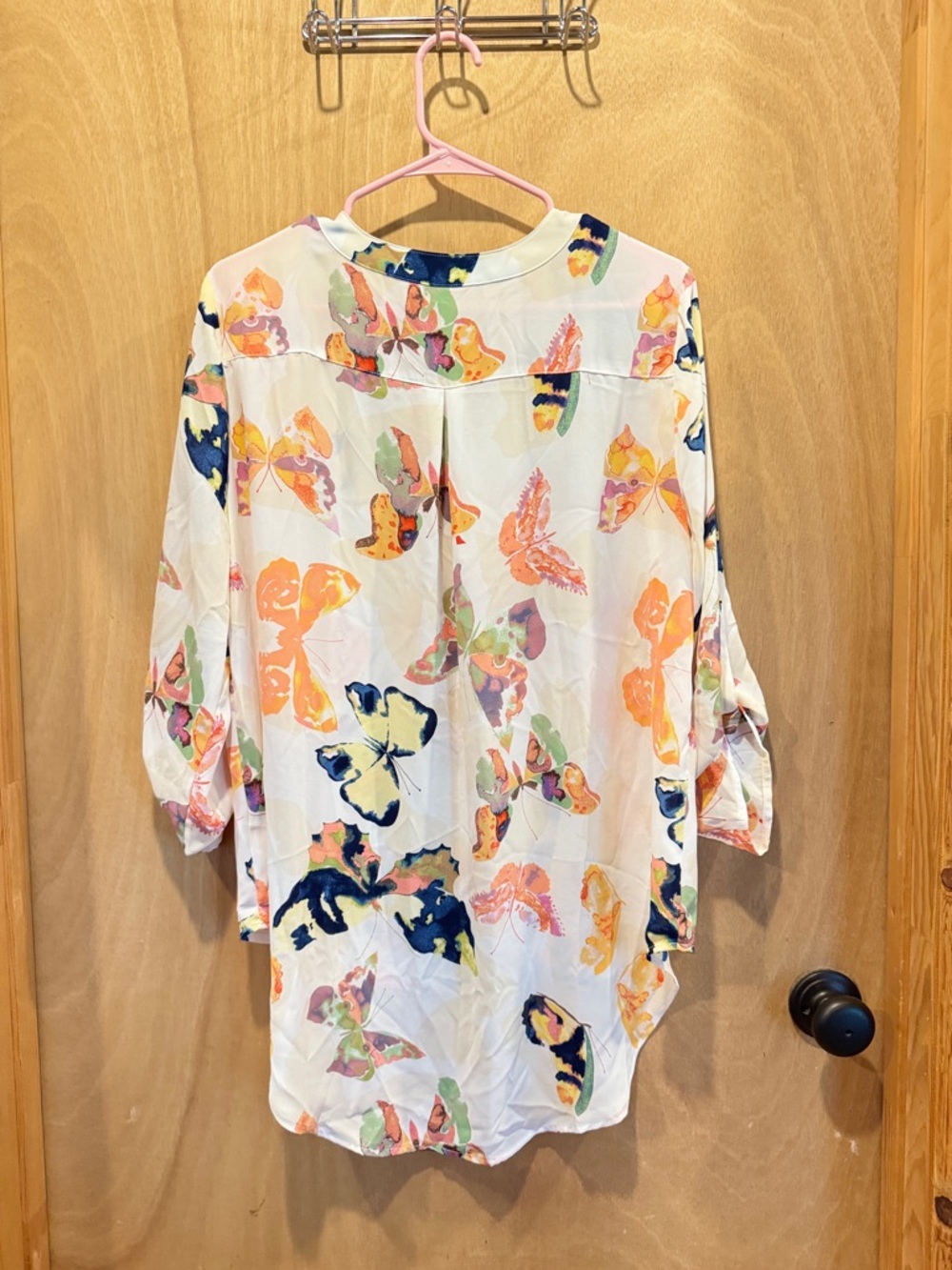 Cato White Button-Down Blouse with Multicolor Butterfly Print